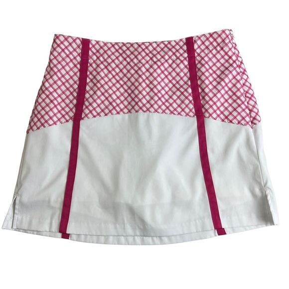 Lady‎ Hagen Womens Pink White Geometric Stretch Golf Mini Skort 6 - Picture 1 of 8